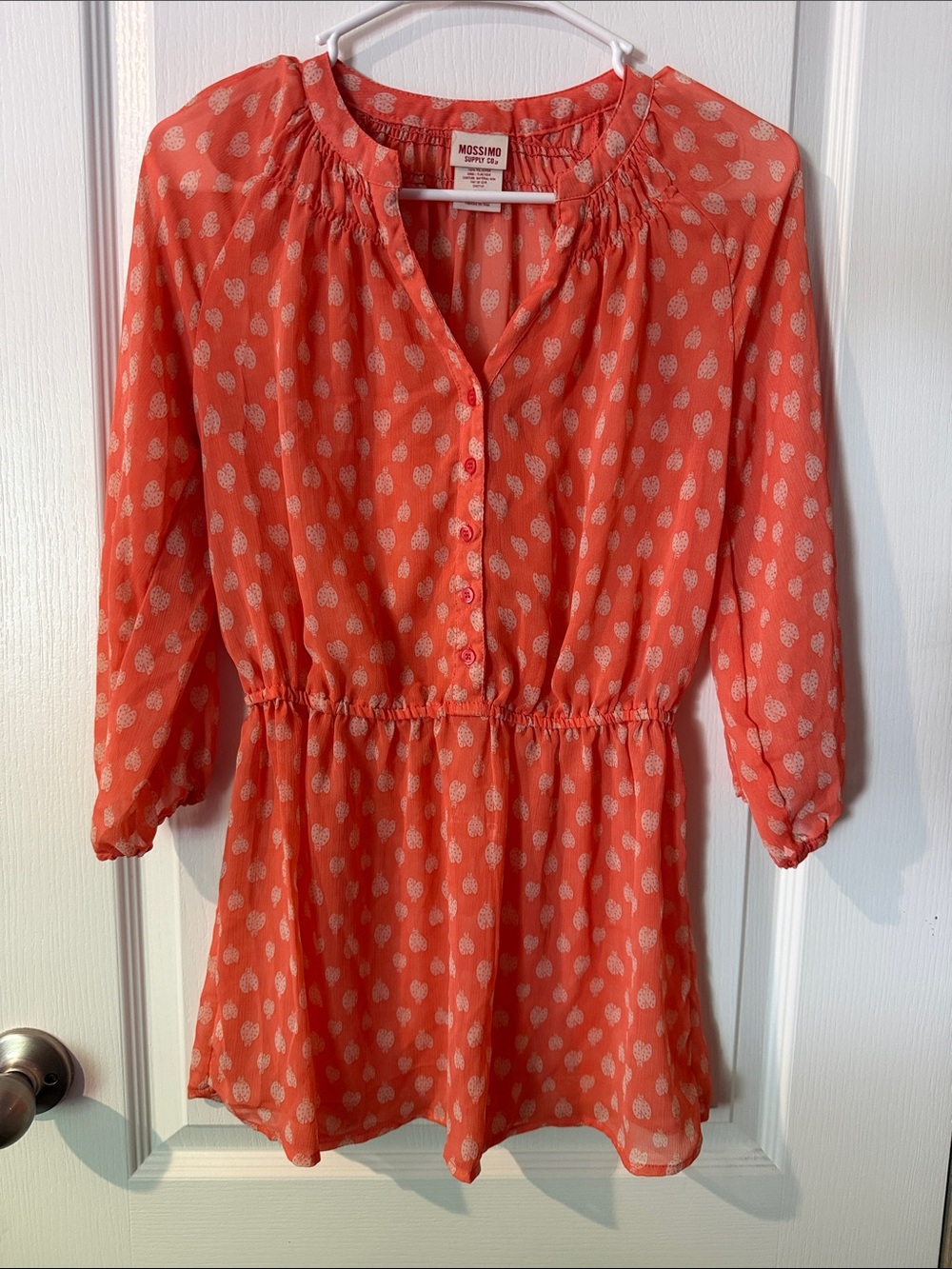 Mossimo Supply Co. Coral Blouse with White Heart Print